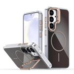 For Samsung Galaxy S23 5G Gradient Discolor Lens Kickstand Magsafe Phone Case(Desert Gold)