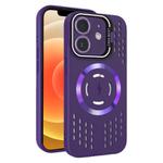 For iPhone 12 Lens Holder MagSafe Cooling Phone Case(Dark Purple)