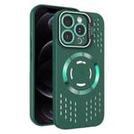 For iPhone 12 Pro Lens Holder MagSafe Cooling Phone Case(Dark Green)