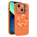 For iPhone 13 Lens Holder MagSafe Cooling Phone Case(Orange)