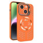 For iPhone 14 Lens Holder MagSafe Cooling Phone Case(Orange)