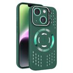 For iPhone 14 Lens Holder MagSafe Cooling Phone Case(Dark Green)