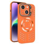 For iPhone 14 Plus Lens Holder MagSafe Cooling Phone Case(Orange)
