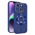 For iPhone 14 Plus Lens Holder MagSafe Cooling Phone Case(Royal Blue)