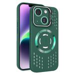For iPhone 14 Plus Lens Holder MagSafe Cooling Phone Case(Dark Green)