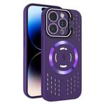For iPhone 14 Pro Max Lens Holder MagSafe Cooling Phone Case(Dark Purple)
