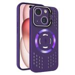 For iPhone 15 Lens Holder MagSafe Cooling Phone Case(Dark Purple)