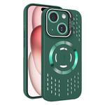 For iPhone 15 Lens Holder MagSafe Cooling Phone Case(Dark Green)