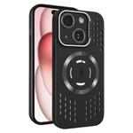 For iPhone 15 Lens Holder MagSafe Cooling Phone Case(Black)