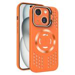 For iPhone 15 Plus Lens Holder MagSafe Cooling Phone Case(Orange)
