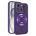 For iPhone 15 Plus Lens Holder MagSafe Cooling Phone Case(Dark Purple)