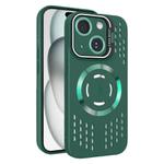 For iPhone 15 Plus Lens Holder MagSafe Cooling Phone Case(Dark Green)