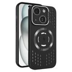 For iPhone 15 Plus Lens Holder MagSafe Cooling Phone Case(Black)