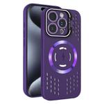 For iPhone 15 Pro Max Lens Holder MagSafe Cooling Phone Case(Dark Purple)