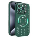 For iPhone 15 Pro Max Lens Holder MagSafe Cooling Phone Case(Dark Green)