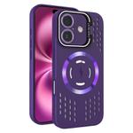 For iPhone 16 Plus Lens Holder MagSafe Cooling Phone Case(Dark Purple)