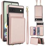 For Google Pixel 6a Crossbody Dual-buckle Wallet RFID Back Leather Phone Case(Rose Gold)