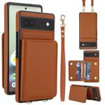 For Google Pixel 6a Crossbody Dual-buckle Wallet RFID Back Leather Phone Case(Brown)