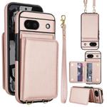 For Google Pixel 8a Crossbody Dual-buckle Wallet RFID Back Leather Phone Case(Rose Gold)