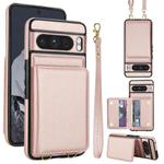 For Google Pixel 8 Pro Crossbody Dual-buckle Wallet RFID Back Leather Phone Case(Rose Gold)