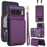 For Google Pixel 8 Pro Crossbody Dual-buckle Wallet RFID Back Leather Phone Case(Dark Purple)