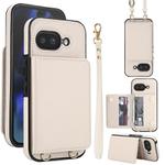 For Google Pixel 9a Crossbody Dual-buckle Wallet RFID Back Leather Phone Case(White)