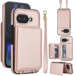 For Google Pixel 9a Crossbody Dual-buckle Wallet RFID Back Leather Phone Case(Rose Gold)