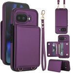For Google Pixel 9a Crossbody Dual-buckle Wallet RFID Back Leather Phone Case(Dark Purple)