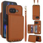 For Google Pixel 9a Crossbody Dual-buckle Wallet RFID Back Leather Phone Case(Brown)