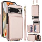 For Google Pixel 9 Pro Crossbody Dual-buckle Wallet RFID Back Leather Phone Case(Rose Gold)