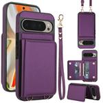 For Google Pixel 9 Pro Crossbody Dual-buckle Wallet RFID Back Leather Phone Case(Dark Purple)
