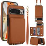 For Google Pixel 9 Pro Crossbody Dual-buckle Wallet RFID Back Leather Phone Case(Brown)