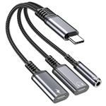Type-C to 3.5mm and Type-C Charging Audio Adapter Cable(Grey)