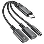 Type-C to 3.5mm and Type-C Charging Audio Adapter Cable(Black)