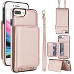For iPhone SE 2022 / SE 2020 / 8 / 7 Crossbody Dual-buckle Wallet RFID Back Leather Phone Case(Rose Gold)