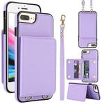 For iPhone SE 2022 / SE 2020 / 8 / 7 Crossbody Dual-buckle Wallet RFID Back Leather Phone Case(Light Purple)