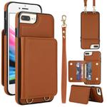 For iPhone SE 2022 / SE 2020 / 8 / 7 Crossbody Dual-buckle Wallet RFID Back Leather Phone Case(Brown)