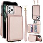 For iPhone 11 Pro Max Crossbody Dual-buckle Wallet RFID Back Leather Phone Case(Rose Gold)