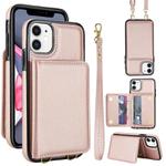 For iPhone 12 mini Crossbody Dual-buckle Wallet RFID Back Leather Phone Case(Rose Gold)