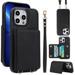 For iPhone 12 Pro Max Crossbody Dual-buckle Wallet RFID Back Leather Phone Case(Black)