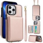 For iPhone 12 Pro Max Crossbody Dual-buckle Wallet RFID Back Leather Phone Case(Rose Gold)