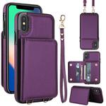 For iPhone XS / X Crossbody Dual-buckle Wallet RFID Back Leather Phone Case(Dark Purple)
