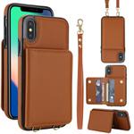 For iPhone XS / X Crossbody Dual-buckle Wallet RFID Back Leather Phone Case(Brown)