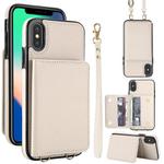 For iPhone XS Max Crossbody Dual-buckle Wallet RFID Back Leather Phone Case(White)