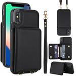 For iPhone XS Max Crossbody Dual-buckle Wallet RFID Back Leather Phone Case(Black)