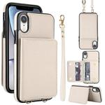 For iPhone XR Crossbody Dual-buckle Wallet RFID Back Leather Phone Case(White)