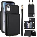 For iPhone XR Crossbody Dual-buckle Wallet RFID Back Leather Phone Case(Black)
