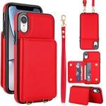 For iPhone XR Crossbody Dual-buckle Wallet RFID Back Leather Phone Case(Red)