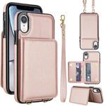 For iPhone XR Crossbody Dual-buckle Wallet RFID Back Leather Phone Case(Rose Gold)