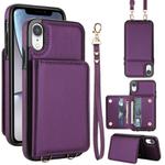 For iPhone XR Crossbody Dual-buckle Wallet RFID Back Leather Phone Case(Dark Purple)